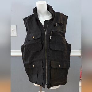Banana Republic Black Safari Utility Hunting Vest Pockets Hooded SZ XL